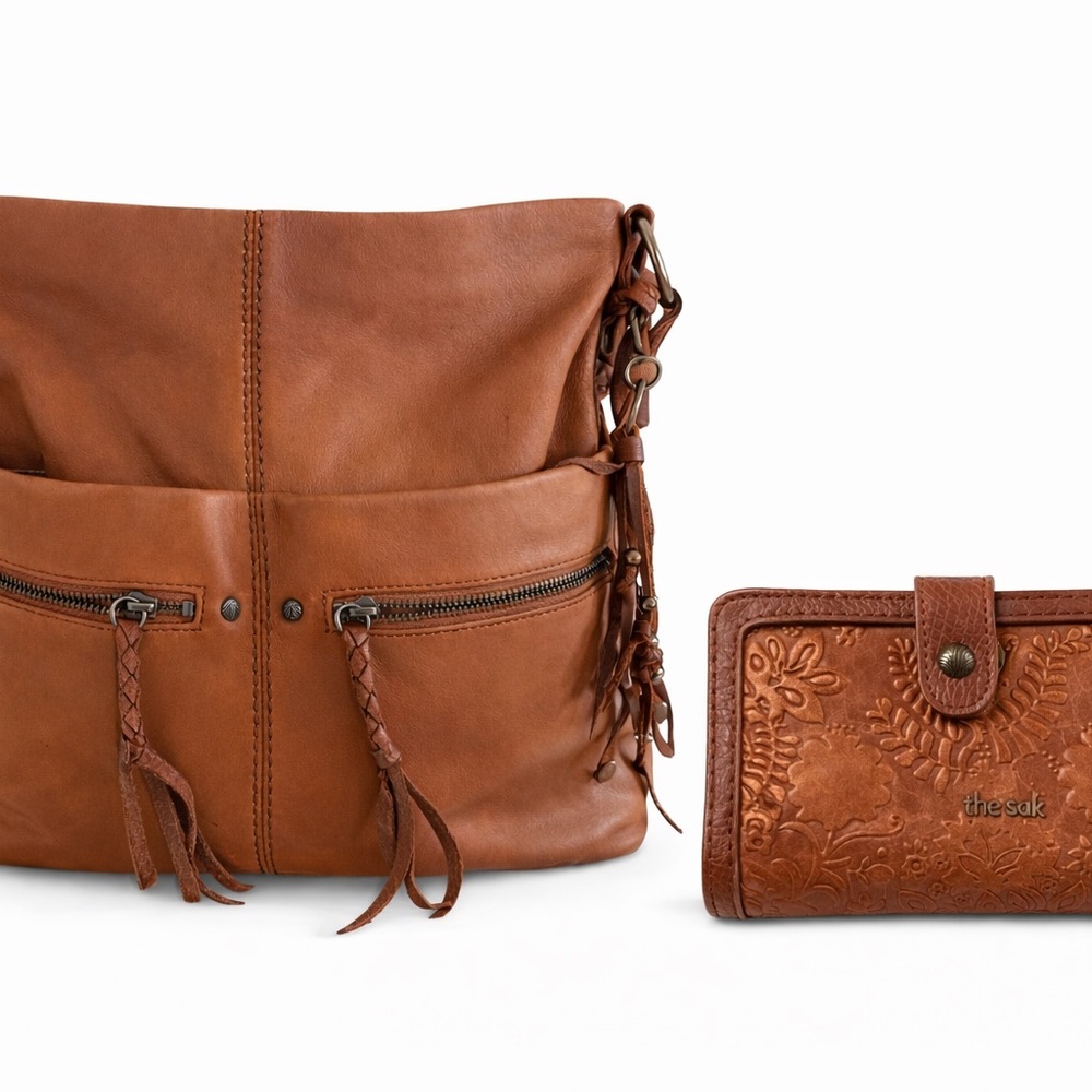 The Sak Tan Leather Shoulder Bag and Wallet